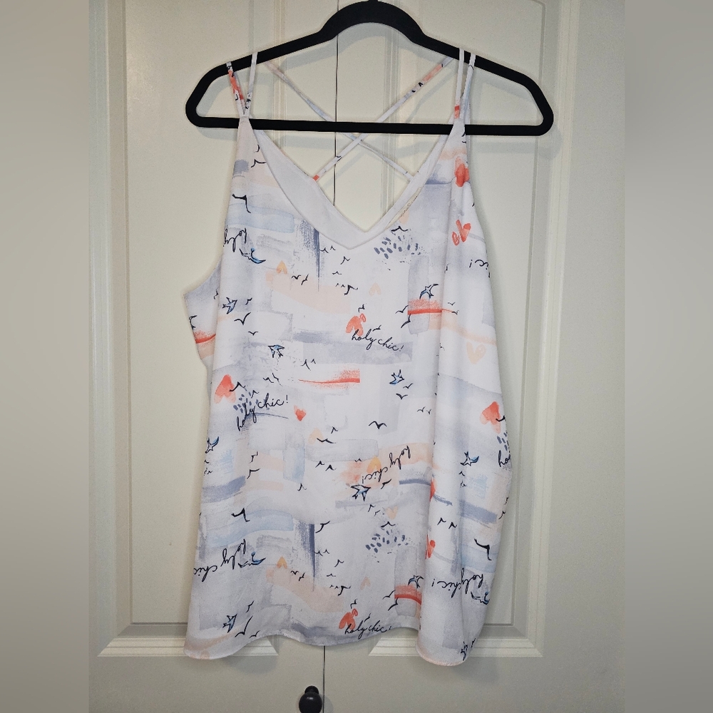 WILLOW & THREAD Women's White Printed Camisole Sleeveless Top SZ 2X